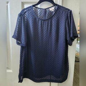 A New Day Sheer Swiss Dot Short Sleeve Blouse Shell - Navy